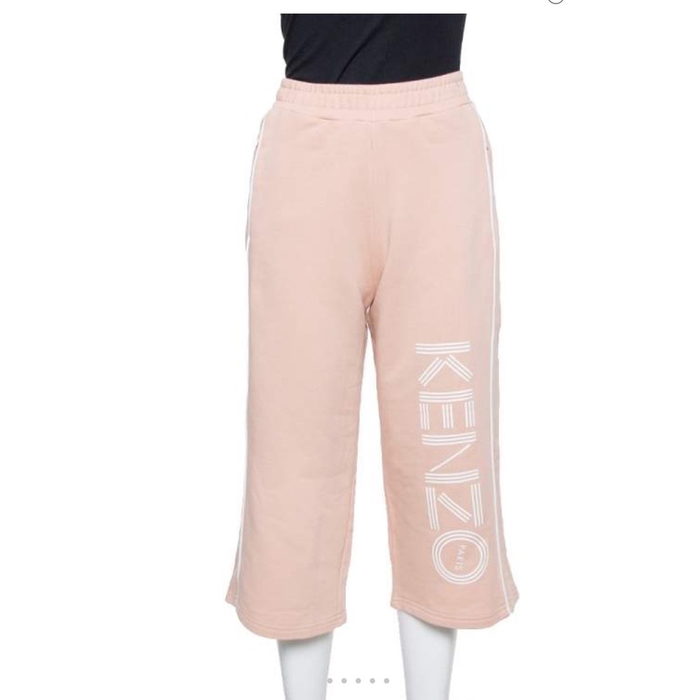 Kenzo Pants Cropped Track Women Large Pink Logo Sweatpants Wide Leg